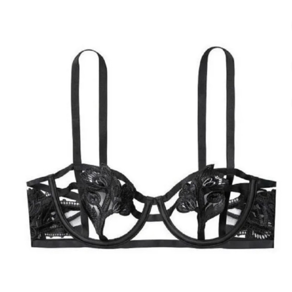Victoria’s Secret Very Sexy Strappy Floral Lace Balconet Caged Bra Set (34D) - Picture 10 of 11